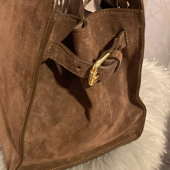 BNWT CLAUDIA FIRENZE Viral Made in Italy Chocolate Brown Suede Satchel Bag - Picture 7 of 15